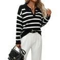 thumbnail image 2 of Women'S Striped Sweater Trendy V Neck Long Sleeve Knit Pullover Loose Jumper Tops Knitwear Black M, 2 of 9