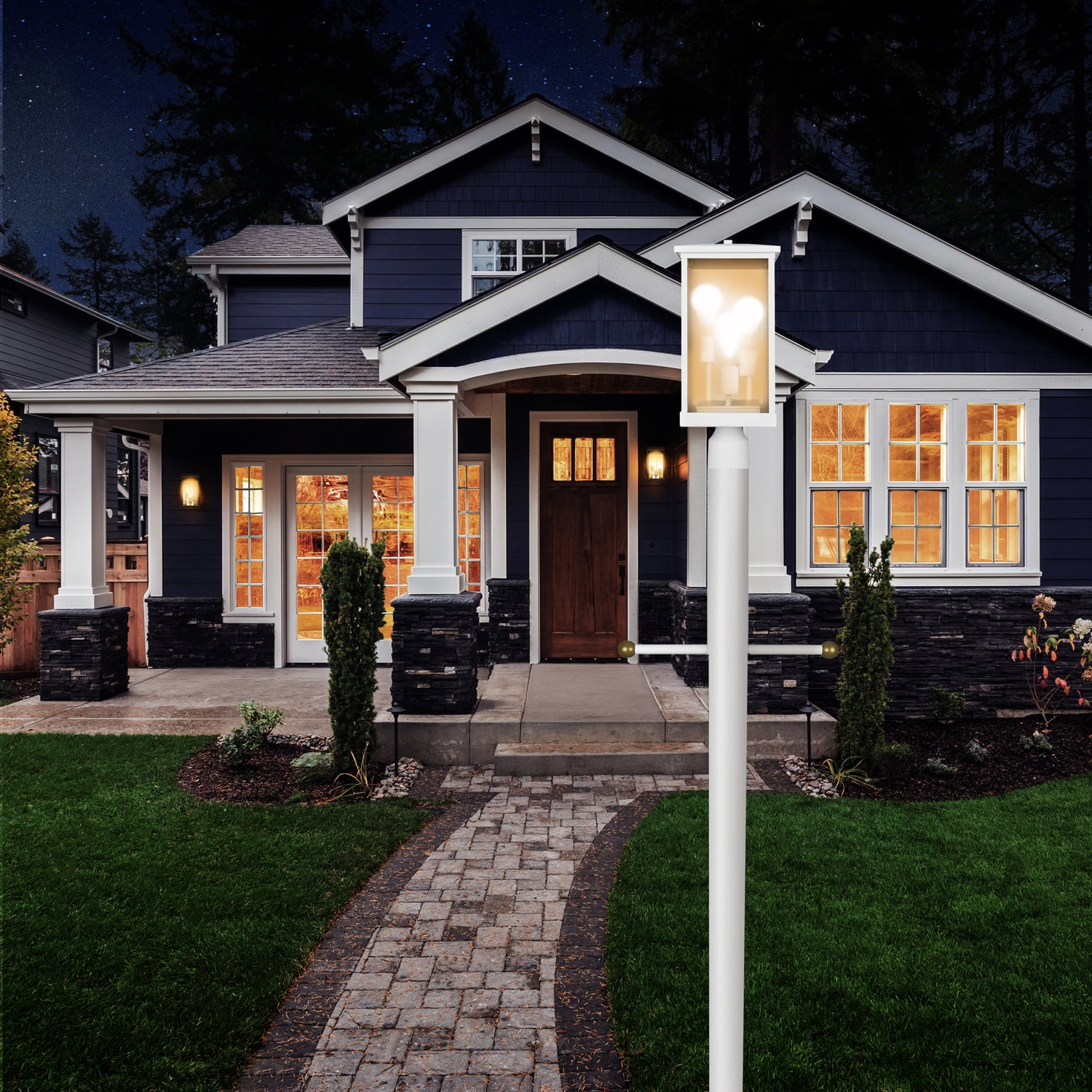 Design House Mayfield Outdoor Lights with Clear Glass, Modern Outdoor Post Lights ? Backyard Lights Outdoor for Patio, Driveway, Garden, and Porches, Decorative Outdoor Lamp in White,   590109