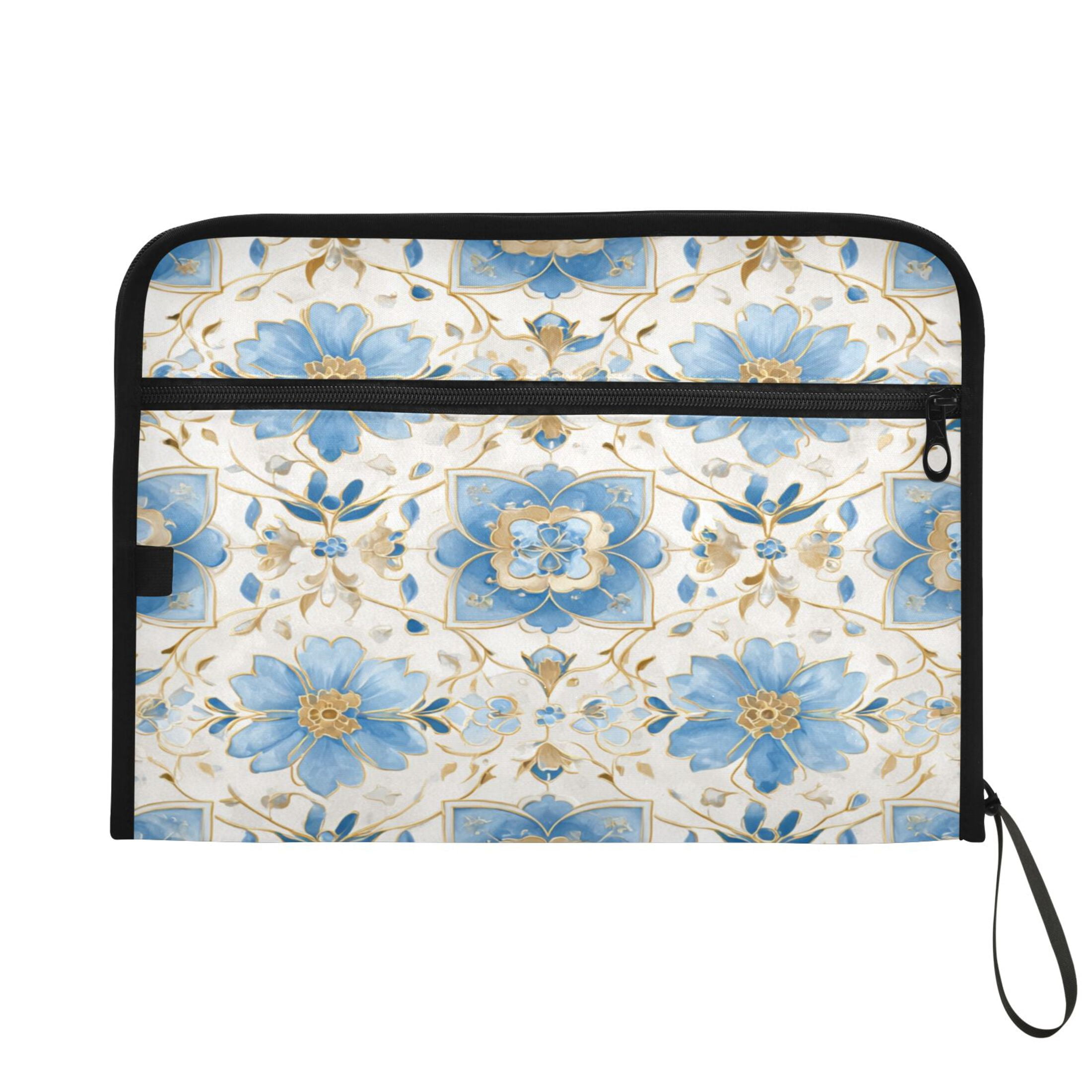 Accordion File Organizer with Zip Closure 13 Pockets Expanding File Folder Letter A4 Paper Document Organizer for Home Office Elegant and Timeless Blue Flower