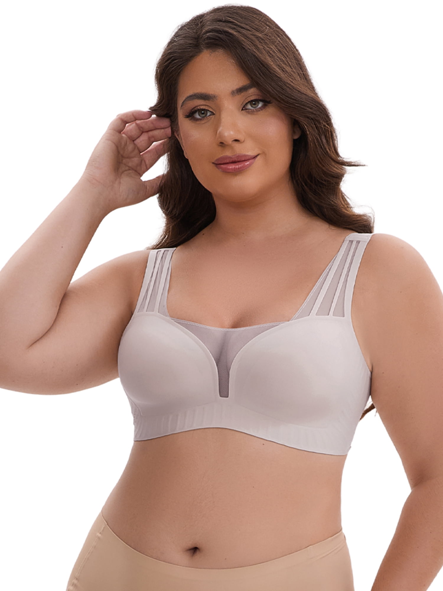 DARING DIVA Mesh Wireless Push Up Wide Straps V-Neck Lightweight Bra M Purple
