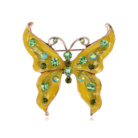 - Enamel Lemon Lime Peridot Emerald Crystal Rhinestone Butterfly Bug Pin Brooch