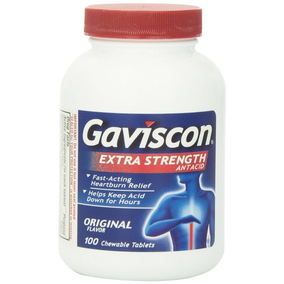 Gaviscon Extra Strength Chewable Antacid Tablets, Original 100 ea 4 Bottles