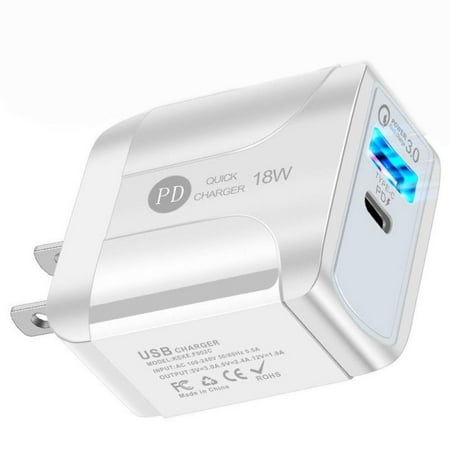 HDTCare Vlt - Qc3.0 Mini 1 Usb+1 Type C Wall Charger - Fast Quick Charger - Compatible with IPHONE Xiaomi, Redmi, Xperia, Samsung Galaxy, Huawei, and Honor - White