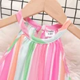 thumbnail image 3 of PatPat Girls Summer Dresses Kids Stripe Belted Halter Neck Cold Shoulder Casual A-line Dress, Pink, 5-6 Years, 3 of 6