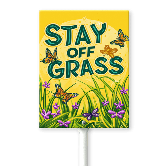 Eveokoki Stay Off Grass Sign with Metal Stakes, 7"x 8.8" Stay Off Grass Aluminum Signs for Yard, Weatherproof, Sturdy