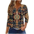 thumbnail image 4 of successthop V Neck Blouse for Women 3/4 Sleeve Tee Shirts Lightweight Trendy Pullover Clothes Vintage Print Shirts, 4 of 6