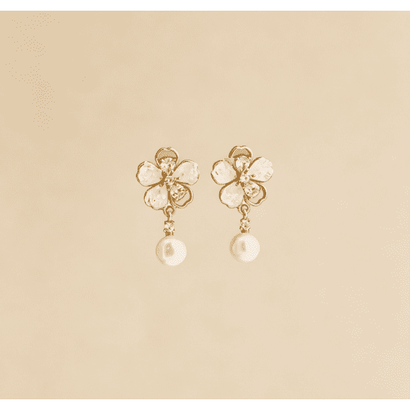Yisun Yiway 14K Gold Plated Drop Earrings, Natural Freshwater Pearl Floral Earrings for Women Wedding Guest Formal Occasion