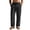 05#Black, variant on Mens Thin Breathable Linen Blend Loose Straight Trousers Adjustable Drawstring Elastic Waist Deep Patch Pockets Summer Seaside Beach Casual Wide Leg Pants
