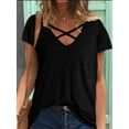 thumbnail image 2 of AherBiu Womens Summer Tops Short Sleeve Crossover V Neck Casual Loose Basic Top Tees T Shirts Solid Color, 2 of 6
