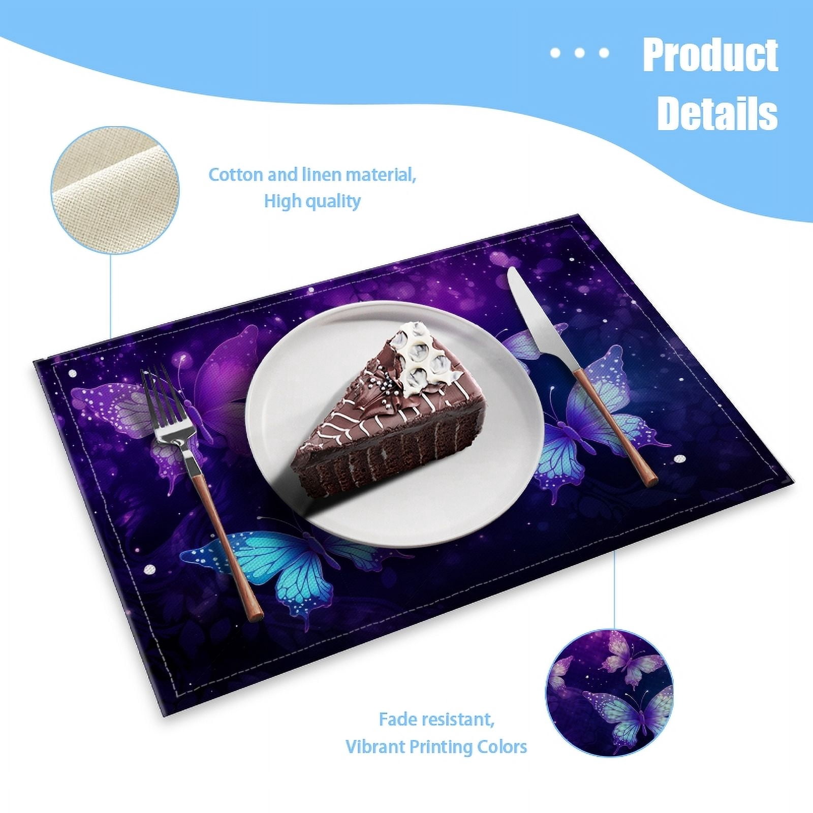 BaHomeck placemats Set of 4 Digital Art Illustration Of Purple And Blue Butterflies Cotton Linen rectangle Placemats for Kitchen Dining Table Indoor,Outdoor,18*12inch