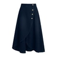 thumbnail image 5 of Women's Asymmetrical Wrap Hem A-Line Denim Skirt Stretch High Waist Elegant Swing Business Casual Jean Skirts, M, 5 of 5