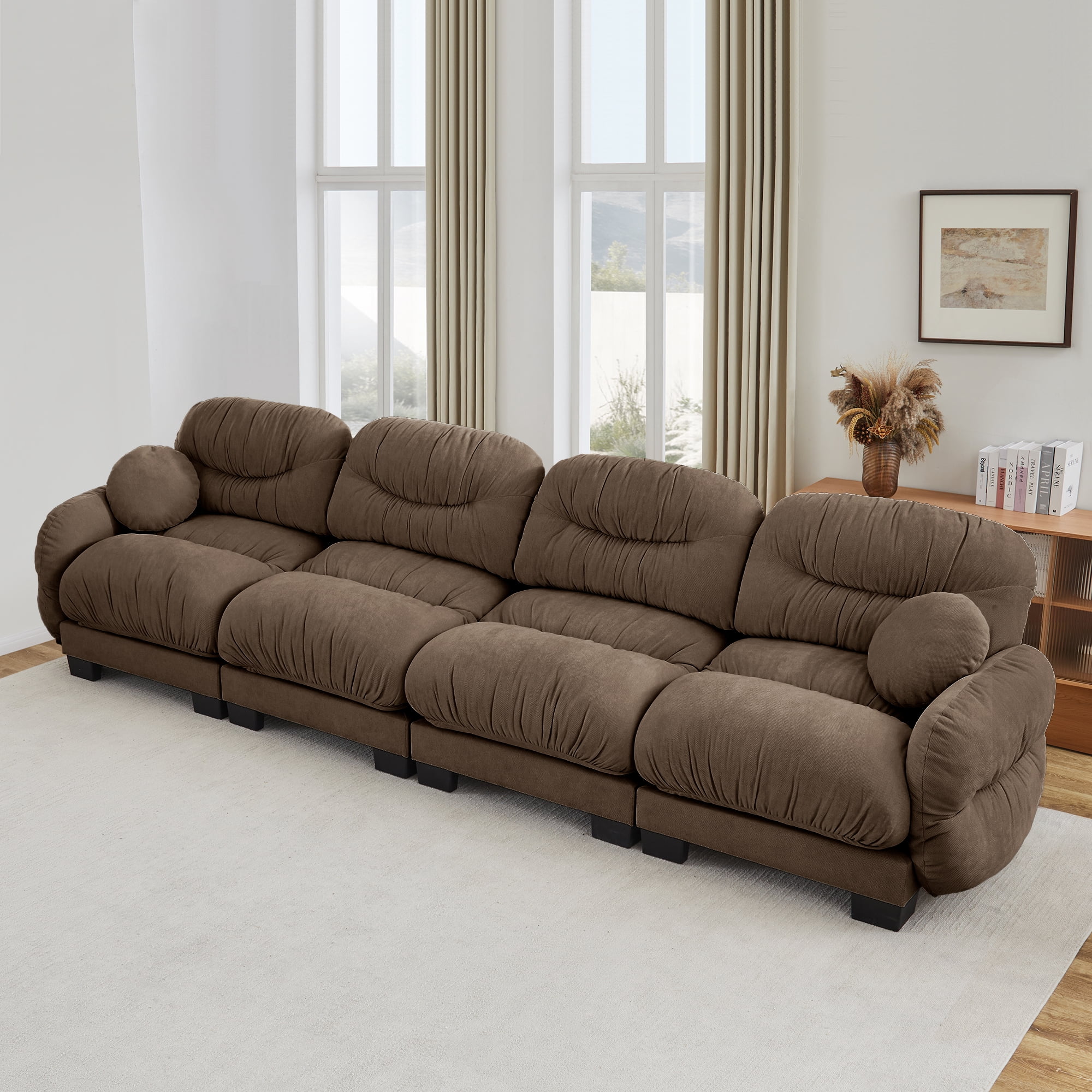 150" 4 Seater Couch Cozy Chenille Sofa with 2 Throw Pillows