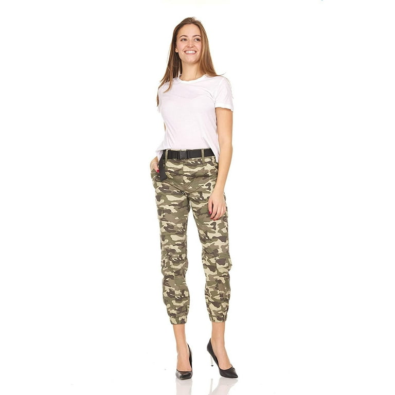 パンツ・ボトムスその他 HUECLOSET M Camo Banding Cargo Pants 25KERO466 CG JEANS Baggy fit Cargo Jogger Pants with Seat Belt Style