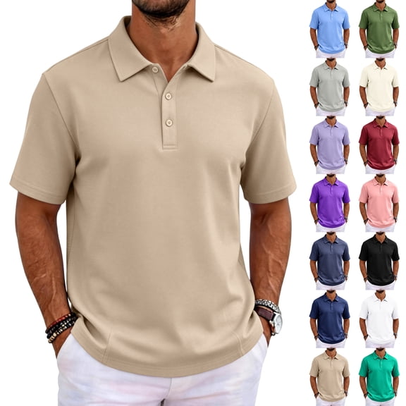 Men's Golf Polo Shirts Short Sleeve Collar Polo Shirts Button Casual Basic Lightweight Polo Sweater Solid Color Pullover Shirts,Brown M