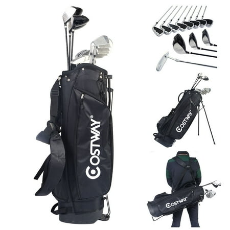 GHP 12-Piece Black Wood Club Iron Club Putter Men's Complete Golf Set with Stand