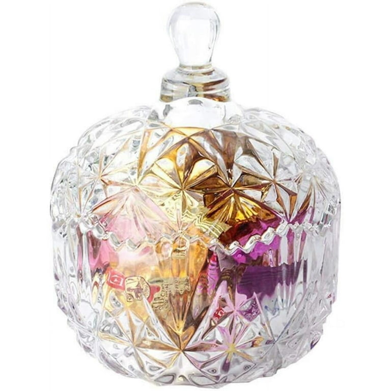 Clear Glass Large Decorative Crystal Effect Candy Sweet Jar Container with  Lid