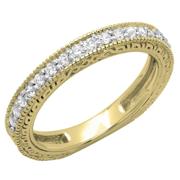Dazzlingrock Collection 0.33 Carat (ctw) 14K Round Diamond Ladies Millgrain Wedding Stackable Band 1/3 CT, Yellow Gold, Size 5.5