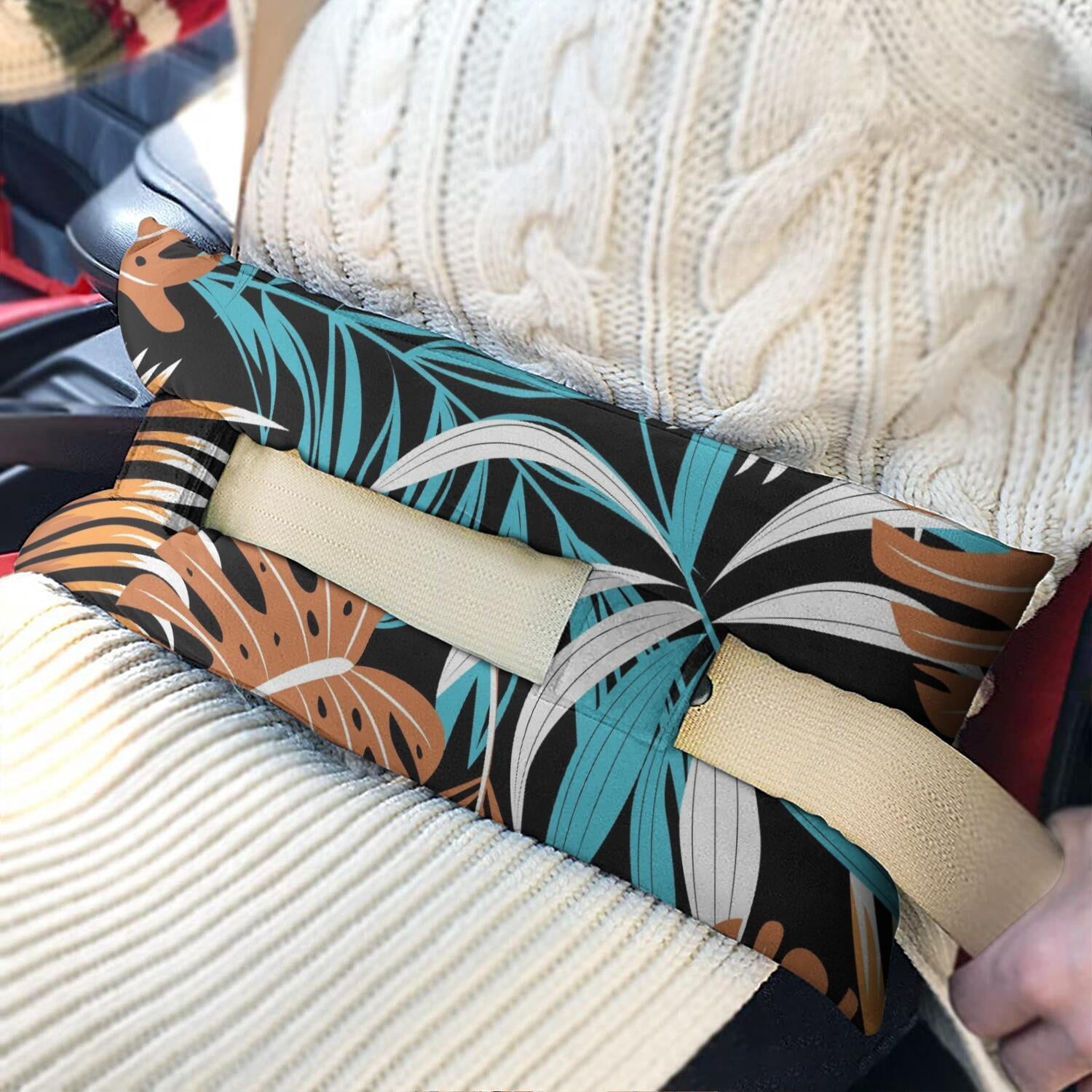 Botanical Seat Belt Pillow for Surgery - Hawaiian Floral Mastectomy Cushion - Pressure Relief Chest Protector After Surgery with Vibrant Colors