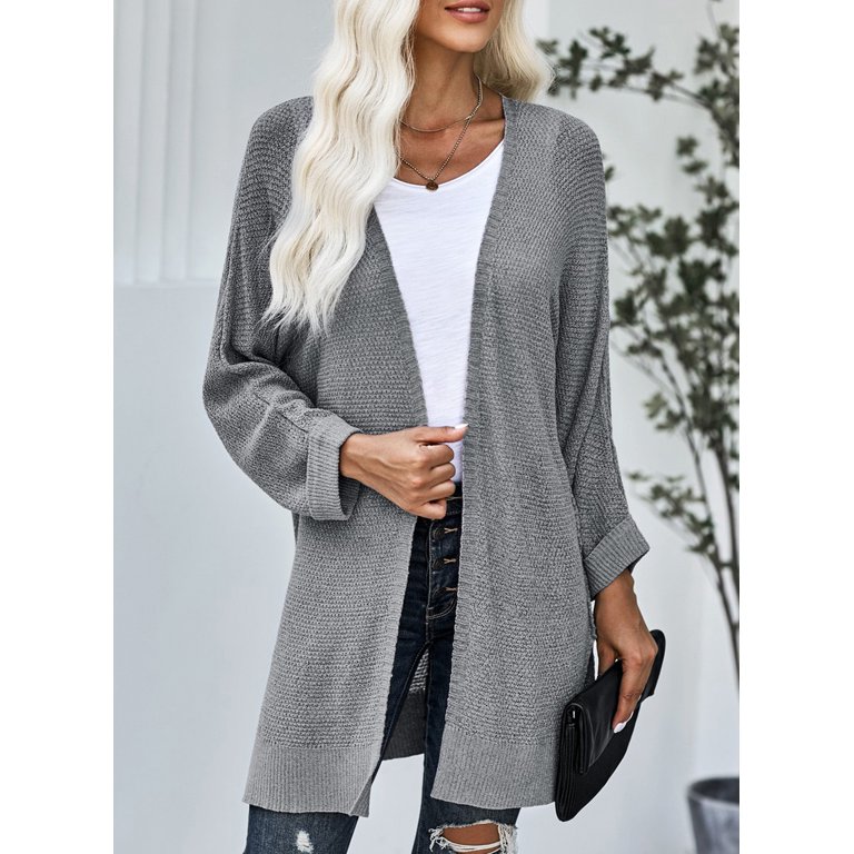 Rosfancy Women Cable Knit Open Front Long Cardigan Sweater Solid