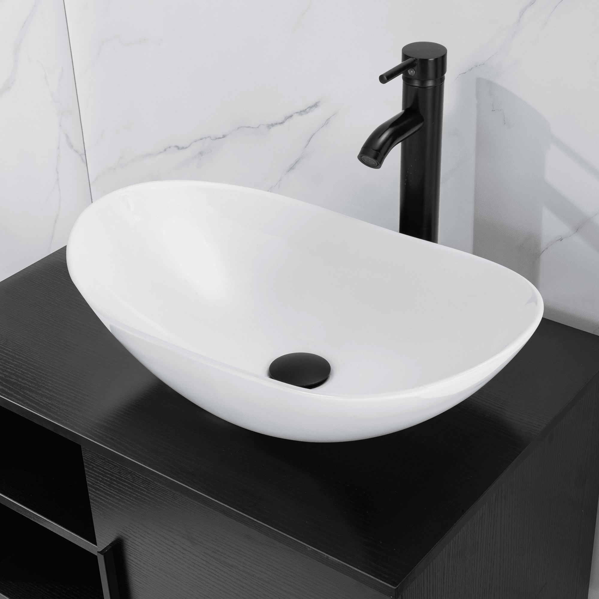 Eclife 21-inch Ceramic Vessel Sink Bathroom Above Counter Basin with Chrome Faucet and Pop-Up Drain, White