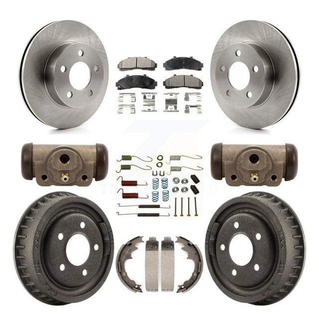 Transit Auto Front Rear Disc Brake Rotors Ceramic Pads and Drum Kit (9Pc) for Car 2001-2002 Ford Ranger 4WD with 9" Diameter K8T-102659