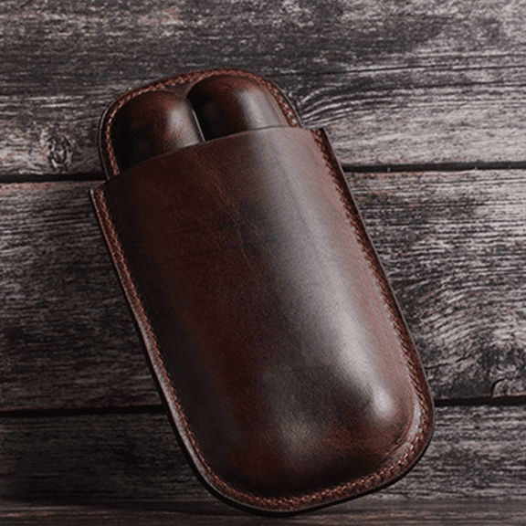 Genuine Leather Cigar Case – Handmade 2-Slot Travel Holder with Adjustable Design for Varying Cigar Sizes, Premium Vintage Storage Pouch for Men