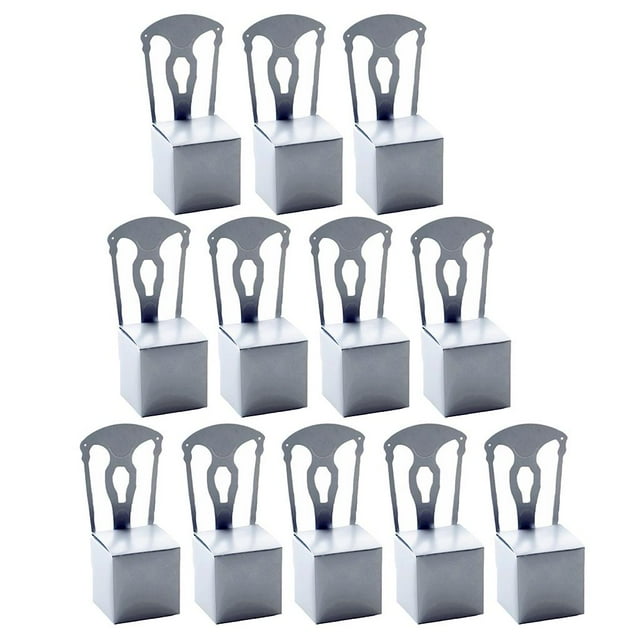 12Pcs / Set Cajas de favores , Suministros de decoración de regalos de dulces de , Forma de silla Plata Soledad Boda Caja de dulces Caja de dulces