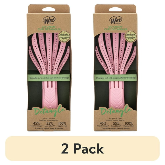 (2 pack) Wet Brush Go Green Curl Hair Brush Detangler, Soft, Flexible Bristles, Pink 1 Ct, Wet Or Dry Hair