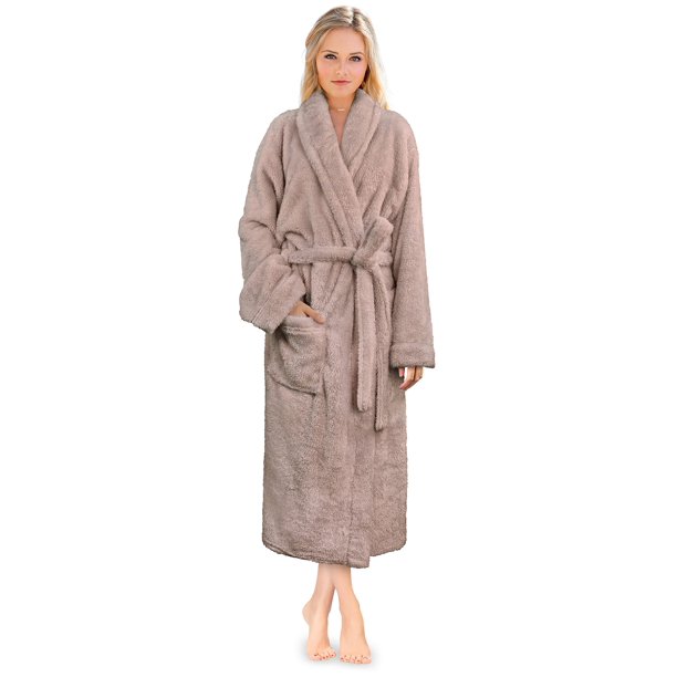 PAVILIA Premium - Albornoz suave de felpa para mujer, forro polar cálido y esponjoso, Sherpa Shaggy (L/XL Taupe)