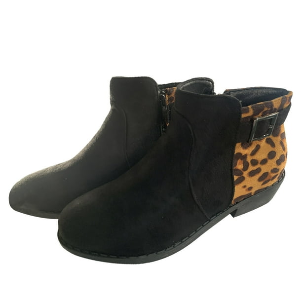 hoksml Womens Boots Women's Plus-size Low Heel Suede Leopard Print