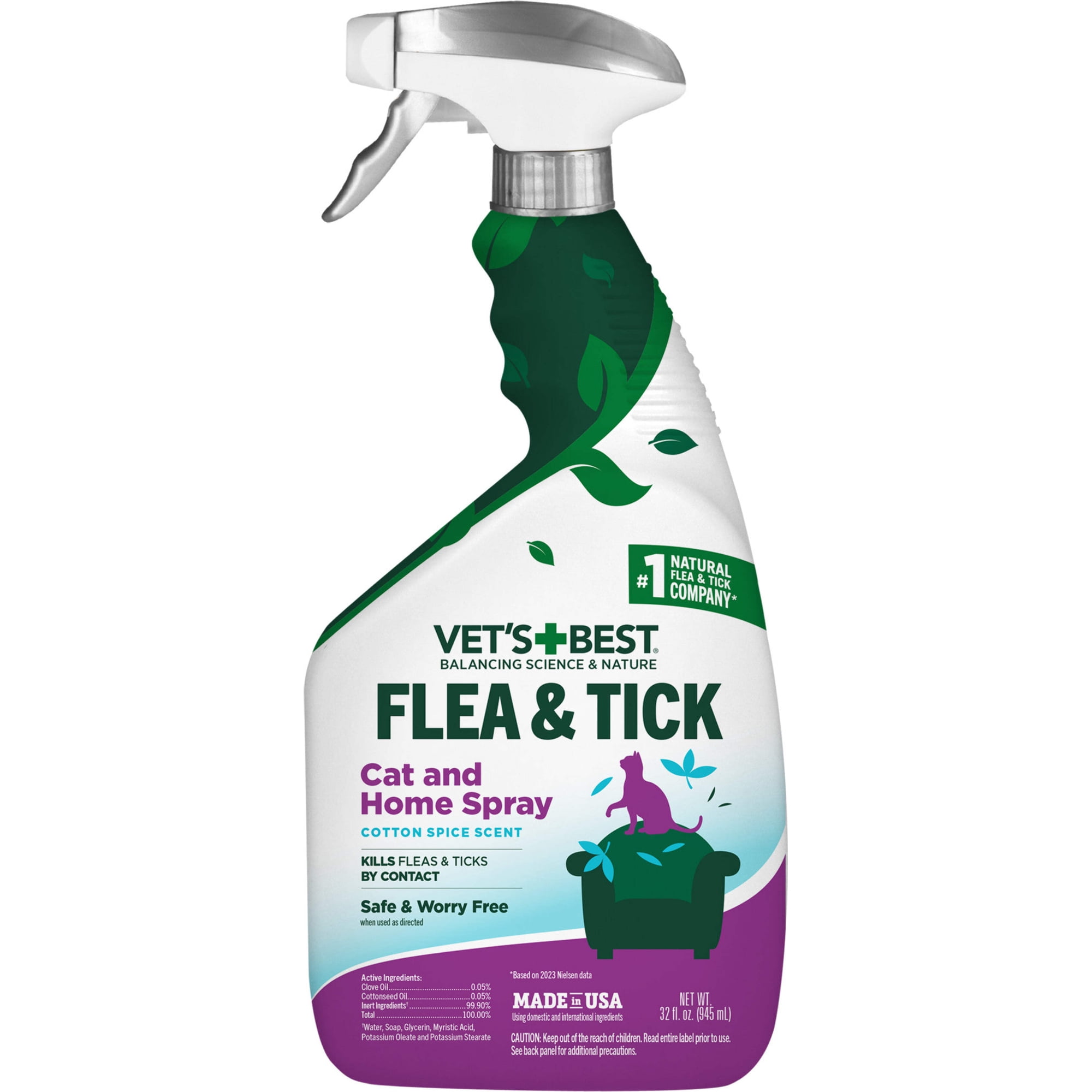 Vet's Best Flea Tick Cat and Home Spray Cotton Spice Scent, 1ea/32 oz