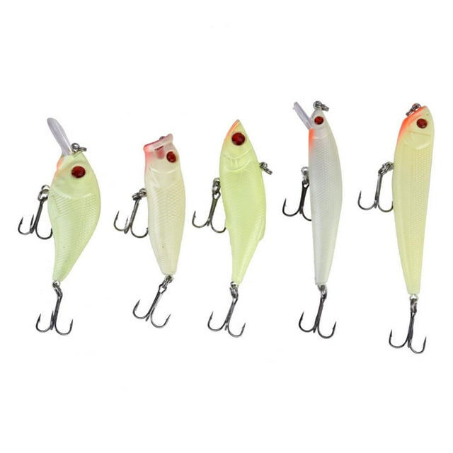 Señuelos de pesca luminosos, cebos duros ABS, accesorio de aparejo de gancho, 5 uds.