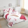 thumbnail image 3 of Ensembles de Douillette Mode d'Été pour Femmes Filles Robes Roses Ensemble de Literie Simple 2 Pcs Ensemble Plage d'Hawaï Couette Insert Girly Mignon Décor Imprimé Cœur Douillette Matelassée Literie en Microfibre Douce, Rouge Blanc, 3 of 6