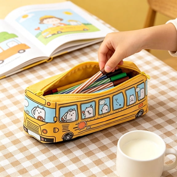 Gumesh Plush Cartoon Makeup Bag - Multiuse Soft Fuzzy Cosmetic Pouch for Women, Large Travel Toiletry Bag, Cute Pencil Case, Gift Idea (Yellow)