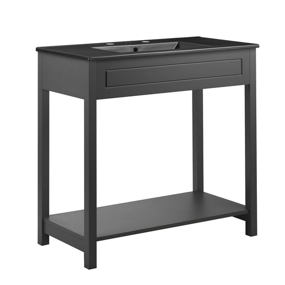 Sink Vanity Cabinet, Grey Gray Black, Wood, Hotel Bedroom Bathroom, Modern Contemporary HB34057