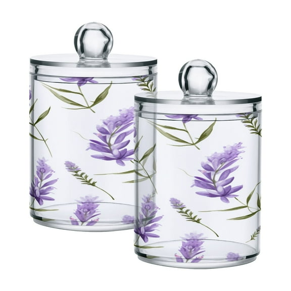 Ryvnso 2 Pack Qtip Holder Organizer Lavender Flower Bathroom Cotton Swabs Cans Storage Canister