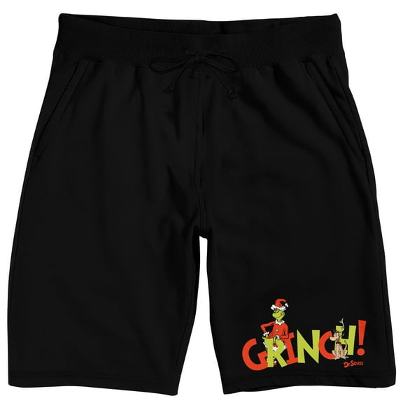 The Grinch Max & Grinch Name Text Adult Black Sleep Pajama Shorts-Small