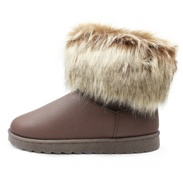 Ladies fur 2025 lined leather boots