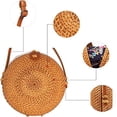 thumbnail image 2 of Nvzi Bolso bandolera de paja de ratán tejido a mano con forma circular para mujer, de 7,1 pulgadas, con correa ajustable de piel auténtica, estilo natural y elegante, pequeño, 2 of 4