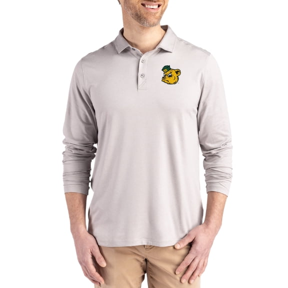 Men's Cutter & Buck Gray Baylor Bears Vault Coastline Epic Comfort Long-Sleeve Polo