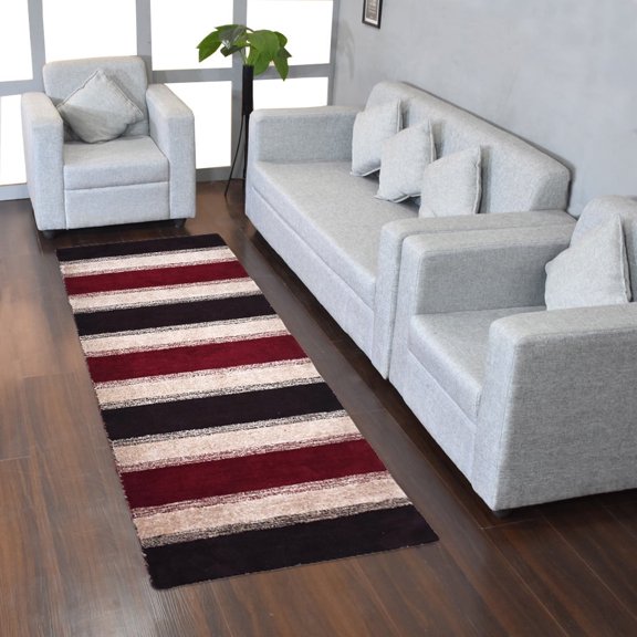 Rugsotic Carpets Handmade Rugs Hand Knotted Loom Runner 3'x8' Brown Red Silk Mix for Indoor Use