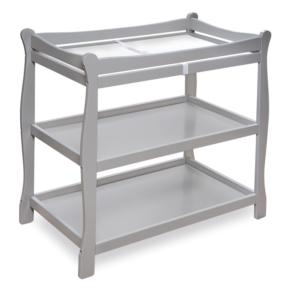 Badger Basket Sleigh Style Baby Changing Table, Gray, Includes Pad