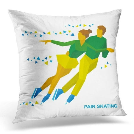 CMFUN Skater Winter Sports Pair Figure Skating Cartoon Man and Woman Training Ice Show Flat Style Clip White Pillow Case Pillow Cover 20x20
