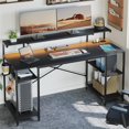 thumbnail image 2 of Bestier Gaming Desk with LED Light & Outlets 55" Computer Desk with Monitor Stand, Black Carbon Fiber, 2 of 9