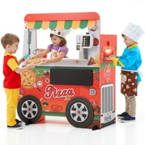 Wooden Pizza Food Truck Activity Center for Kids, 3 | Play Kitchen for Kids with Wooden Play Food, Ice Cream Cart, Toy Kitchen Sets, Toddler Kitchen Playset, Pretend Play Food Truck Playset, Red