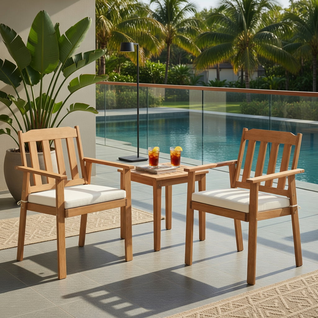 Hommoo 2-Pack Outdoor Dining Chairs, Acacia Wood Patio Chairs with Washable Cushions for Backyard, Garden & Balcony, White
