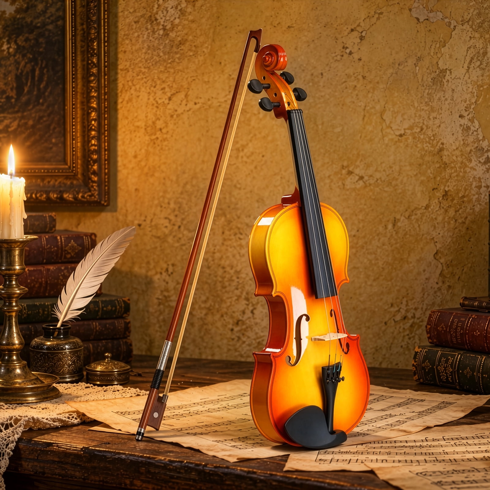 4/4 Full-Size Violin Set with Laminated Spruce Top and Maple Back, Steel-Core Strings, Complete Beginner Kit for Students and Adults