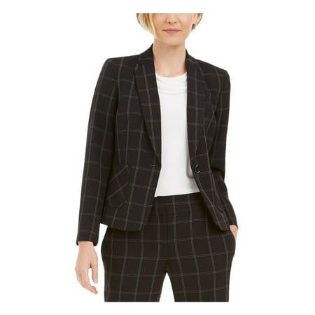 Kasper Womens Woven Window Pane One-Button Blazer Black-Ivory 6