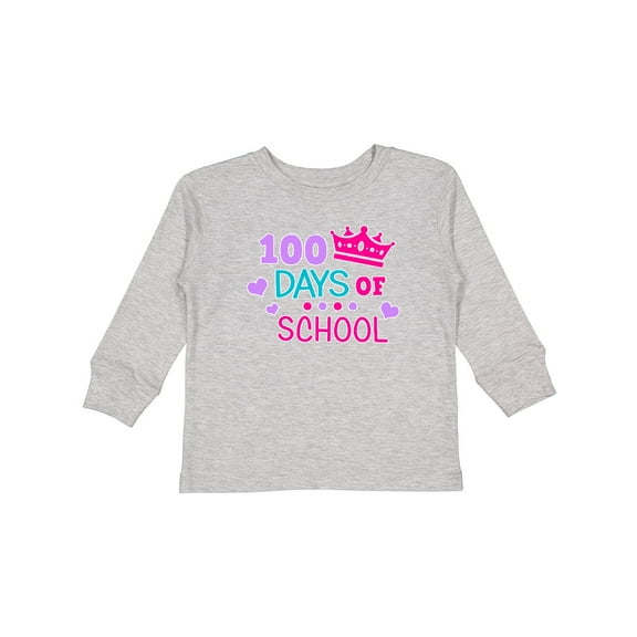 Inktastic 100 Days of School in Pink and Purple with Crown Girls Long Sleeve Toddler T-Shirt