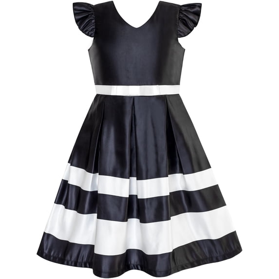 Girls Dress Black V-neckline Ribbon Color Contrast 10